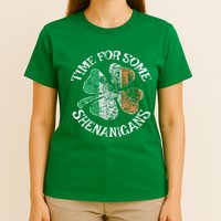 St. Patrick's Time For Some Shenanigans Clover Funny Party T-Shirt