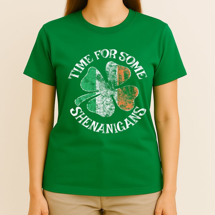 St. Patrick's Time For Some Shenanigans Clover Funny Party T-Shirt