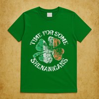 St. Patrick's Time For Some Shenanigans Clover Funny Party T-Shirt