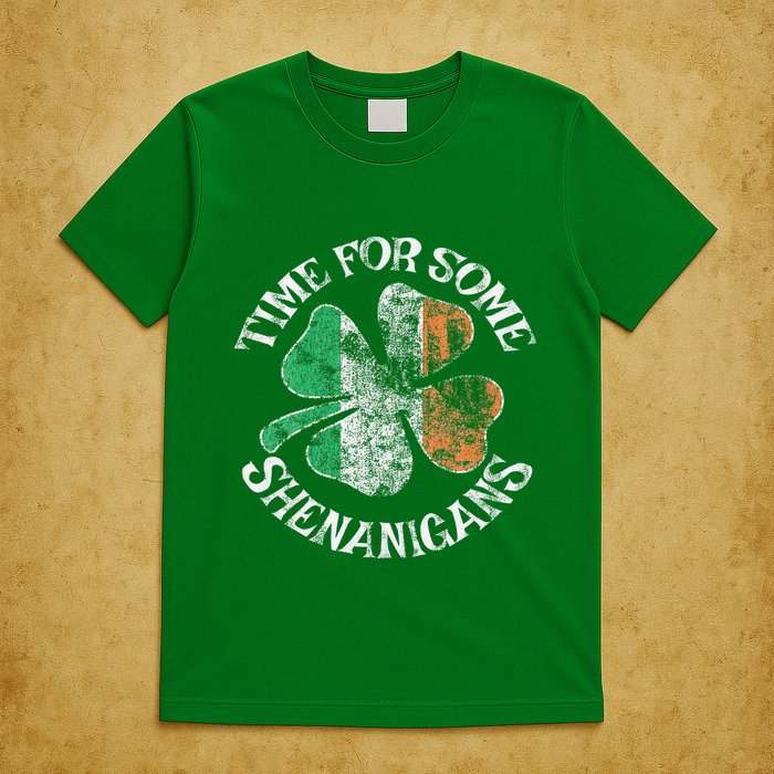 St. Patrick's Time For Some Shenanigans Clover Funny Party T-Shirt
