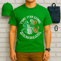 St. Patrick's Time For Some Shenanigans Clover Funny Party T-Shirt