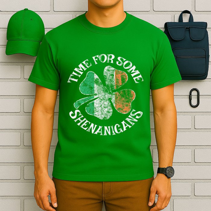 St. Patrick's Time For Some Shenanigans Clover Funny Party T-Shirt