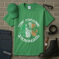 St. Patrick's Time For Some Shenanigans Clover Funny Party Tall T-Shirt
