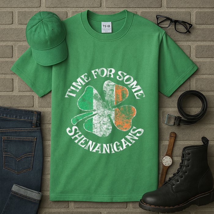 St. Patrick's Time For Some Shenanigans Clover Funny Party Tall T-Shirt