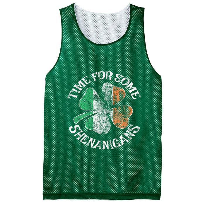 St. Patrick's Time For Some Shenanigans Clover Funny Party Mesh Reversible Basketball Jersey Tank