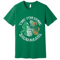 St. Patrick's Time For Some Shenanigans Clover Funny Party Premium T-Shirt