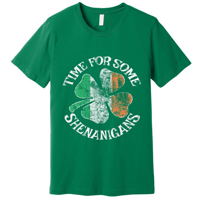 St. Patrick's Time For Some Shenanigans Clover Funny Party Premium T-Shirt