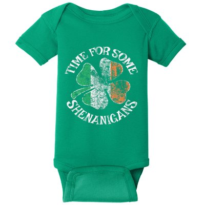 St. Patrick's Time For Some Shenanigans Clover Funny Party Baby Bodysuit