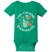 St. Patrick's Time For Some Shenanigans Clover Funny Party Baby Bodysuit
