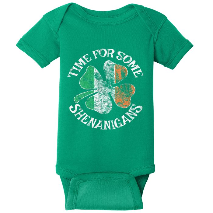 St. Patrick's Time For Some Shenanigans Clover Funny Party Baby Bodysuit