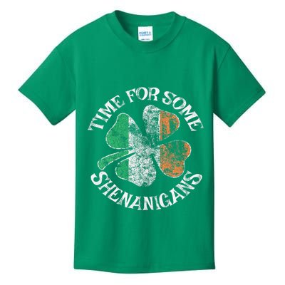 St. Patrick's Time For Some Shenanigans Clover Funny Party Kids T-Shirt