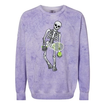 Skeleton Playing Tennis Lazy Halloween Costume Funny Sport Colorblast Crewneck Sweatshirt