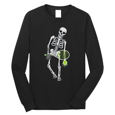 Skeleton Playing Tennis Lazy Halloween Costume Funny Sport Long Sleeve Shirt