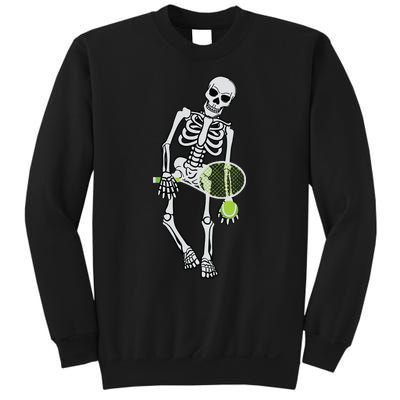 Skeleton Playing Tennis Lazy Halloween Costume Funny Sport Sweatshirt