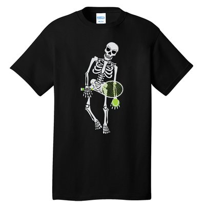 Skeleton Playing Tennis Lazy Halloween Costume Funny Sport Tall T-Shirt