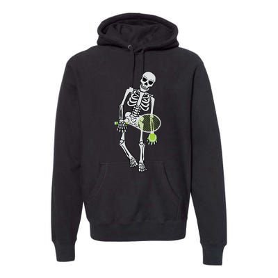 Skeleton Playing Tennis Lazy Halloween Costume Funny Sport Premium Hoodie