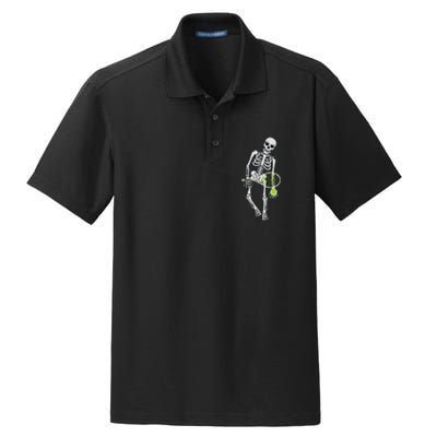 Skeleton Playing Tennis Lazy Halloween Costume Funny Sport Dry Zone Grid Polo