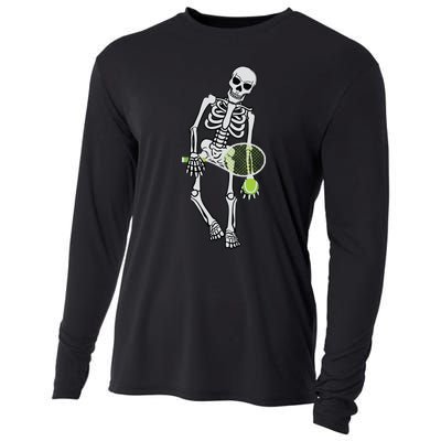 Skeleton Playing Tennis Lazy Halloween Costume Funny Sport Cooling Performance Long Sleeve Crew