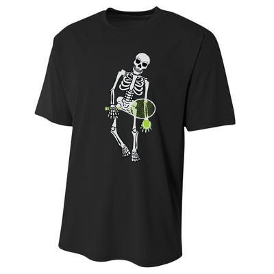 Skeleton Playing Tennis Lazy Halloween Costume Funny Sport Performance Sprint T-Shirt