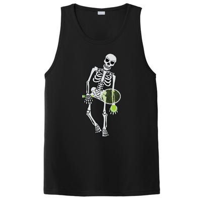 Skeleton Playing Tennis Lazy Halloween Costume Funny Sport PosiCharge Competitor Tank