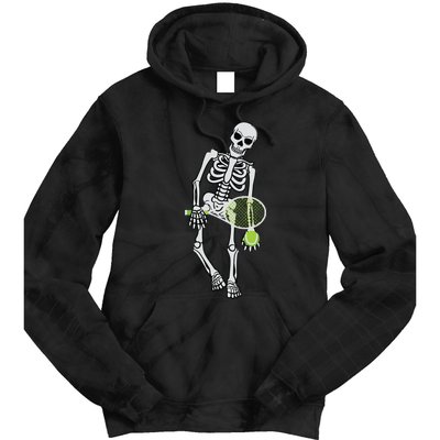 Skeleton Playing Tennis Lazy Halloween Costume Funny Sport Tie Dye Hoodie