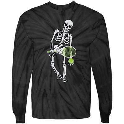 Skeleton Playing Tennis Lazy Halloween Costume Funny Sport Tie-Dye Long Sleeve Shirt