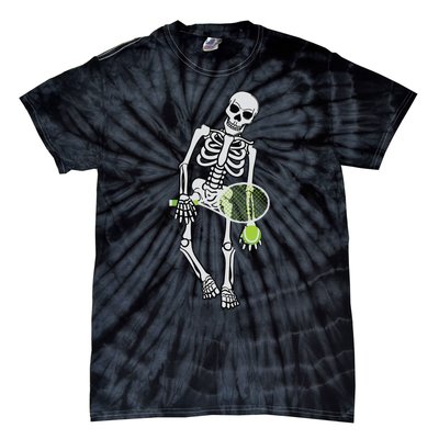 Skeleton Playing Tennis Lazy Halloween Costume Funny Sport Tie-Dye T-Shirt