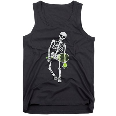 Skeleton Playing Tennis Lazy Halloween Costume Funny Sport Tank Top