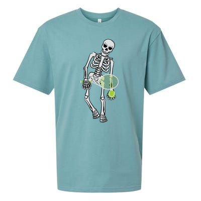 Skeleton Playing Tennis Lazy Halloween Costume Funny Sport Sueded Cloud Jersey T-Shirt