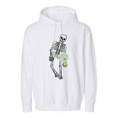 Skeleton Playing Tennis Lazy Halloween Costume Funny Sport Garment-Dyed Fleece Hoodie