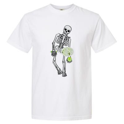 Skeleton Playing Tennis Lazy Halloween Costume Funny Sport Garment-Dyed Heavyweight T-Shirt