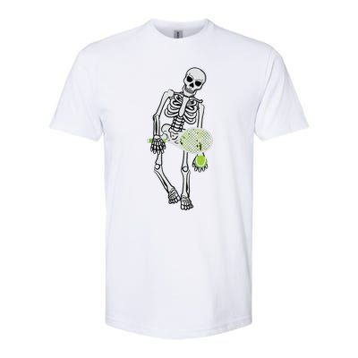 Skeleton Playing Tennis Lazy Halloween Costume Funny Sport Softstyle CVC T-Shirt