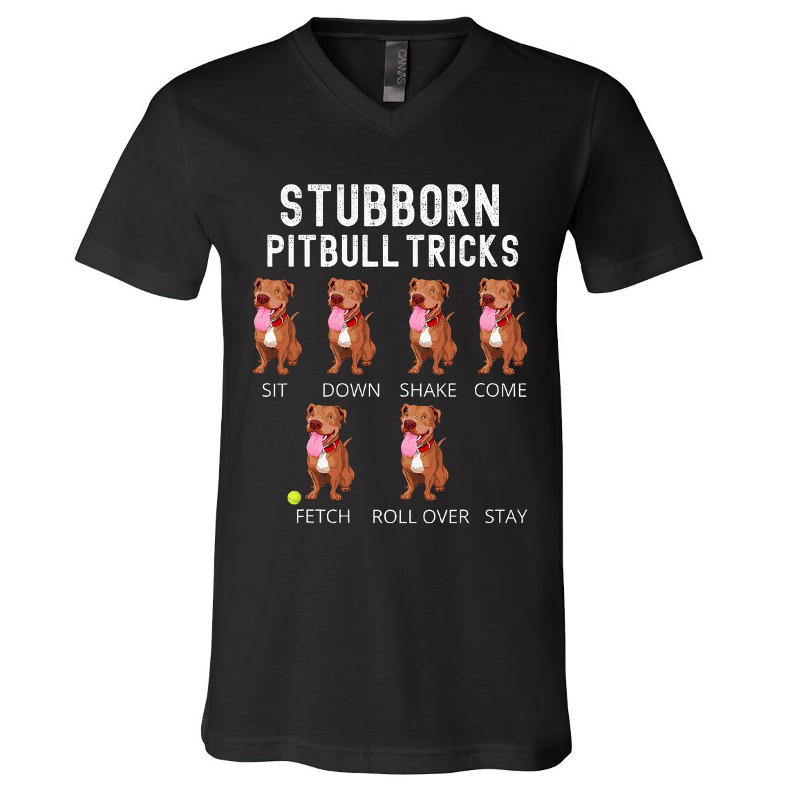 Stubborn Pitbull Tricks Dog Gift V-Neck T-Shirt