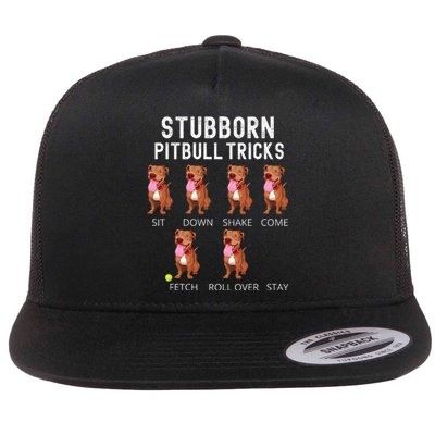 Stubborn Pitbull Tricks Dog Gift Flat Bill Trucker Hat