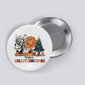 Skeleton Pumpkin Tree Happy Hallothanksmas Halloween Thanksgiving Christmas Button