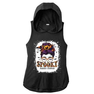 Spooky Pharmacy Tech Bleached Halloween Messy Bun Pharmacist Ladies PosiCharge Tri-Blend Wicking Draft Hoodie Tank