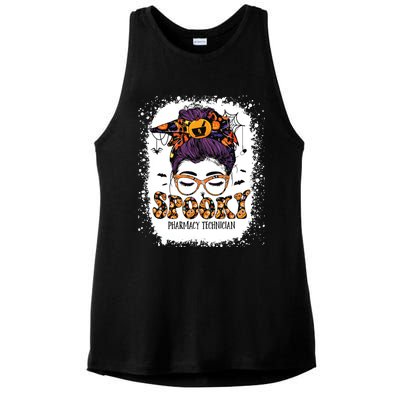 Spooky Pharmacy Tech Bleached Halloween Messy Bun Pharmacist Ladies PosiCharge Tri-Blend Wicking Tank