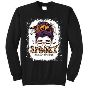 Spooky Pharmacy Tech Bleached Halloween Messy Bun Pharmacist Sweatshirt