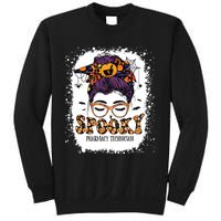 Spooky Pharmacy Tech Bleached Halloween Messy Bun Pharmacist Sweatshirt