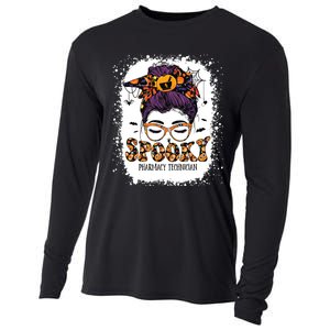 Spooky Pharmacy Tech Bleached Halloween Messy Bun Pharmacist Cooling Performance Long Sleeve Crew