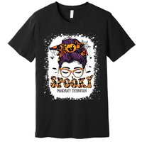 Spooky Pharmacy Tech Bleached Halloween Messy Bun Pharmacist Premium T-Shirt