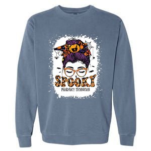 Spooky Pharmacy Tech Bleached Halloween Messy Bun Pharmacist Garment-Dyed Sweatshirt