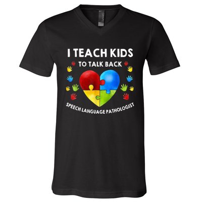 Speech Pathology Therapy Talk Autism Awareness Month V-Neck T-Shirt