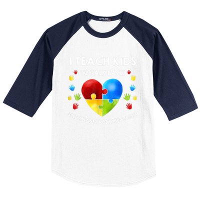 Speech Pathology Therapy Talk Autism Awareness Month Baseball Sleeve Shirt