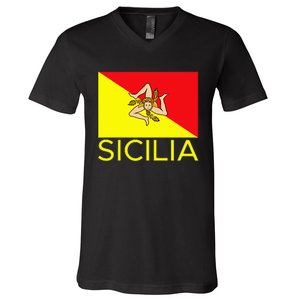 Sicilia Pallermo Triskelion Flag V-Neck T-Shirt