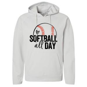 Softball Player Teen Girl Women Softball Lover Performance Fleece Hoodie