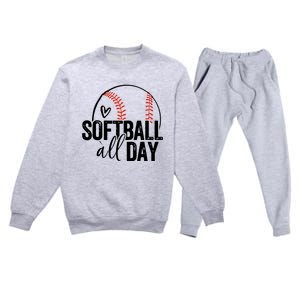 Softball Player Teen Girl Women Softball Lover Premium Crewneck Sweatsuit Set