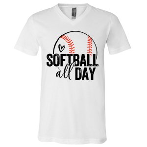 Softball Player Teen Girl Women Softball Lover V-Neck T-Shirt