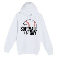 Softball Player Teen Girl Women Softball Lover Premium Pullover Hoodie