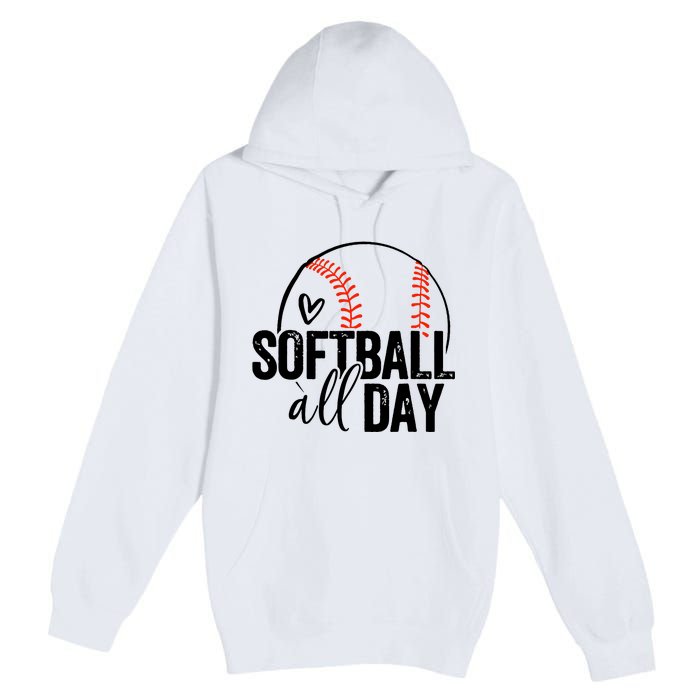 Softball Player Teen Girl Women Softball Lover Premium Pullover Hoodie